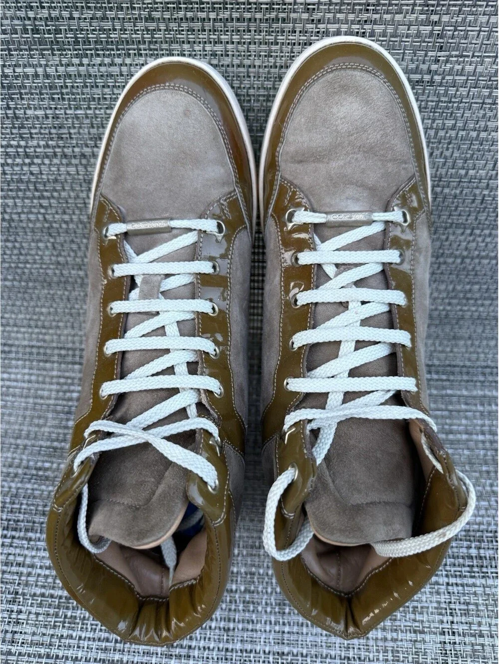 Jimmy Choo Tokyo High Top Suede Patent Leather Sneaker Women's Sz 37.5 /US 7.5-8